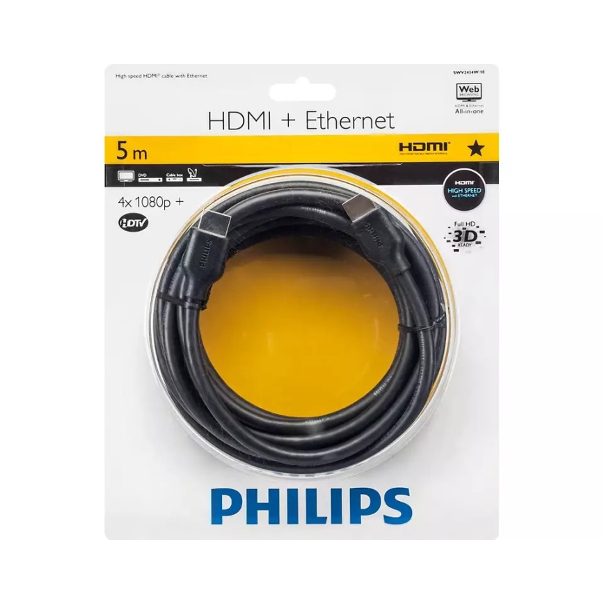 Philips SWV2434W/10 - HDMI-kaapeli Ethernetillä, HDMI 1,4 A -liitin 5 m musta
