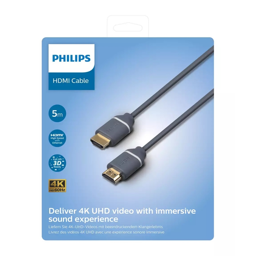 Philips SWV5650G/00 - HDMI-kaapeli Ethernetillä, HDMI 2.0 A -liitin 5 m harmaa