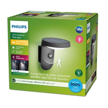 Philips - LED-aurinkoseinävalaisin liiketunnistimella ja hämäräkytkimellä LED/1,2W/4V 1800 mAh 3000K IP44