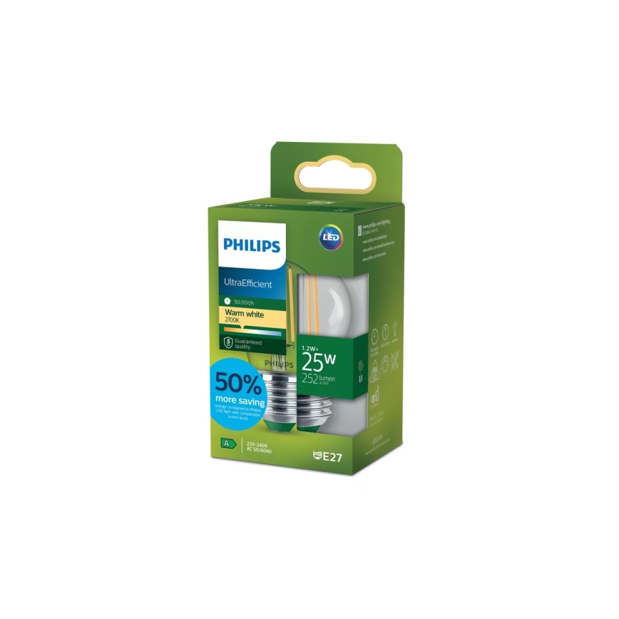 Philips ULTRAEFFICIENT VINTAGE P45 LED-lamppu E27, 1,2 W, 230 V, 2700 K