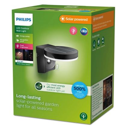 Philips - LED aurinkokäyttöinen seinävalaisin liiketunnistimella ja hämäräkytkimellä ZONAL LED/1,3W/3,7V 2500 mAh IP44