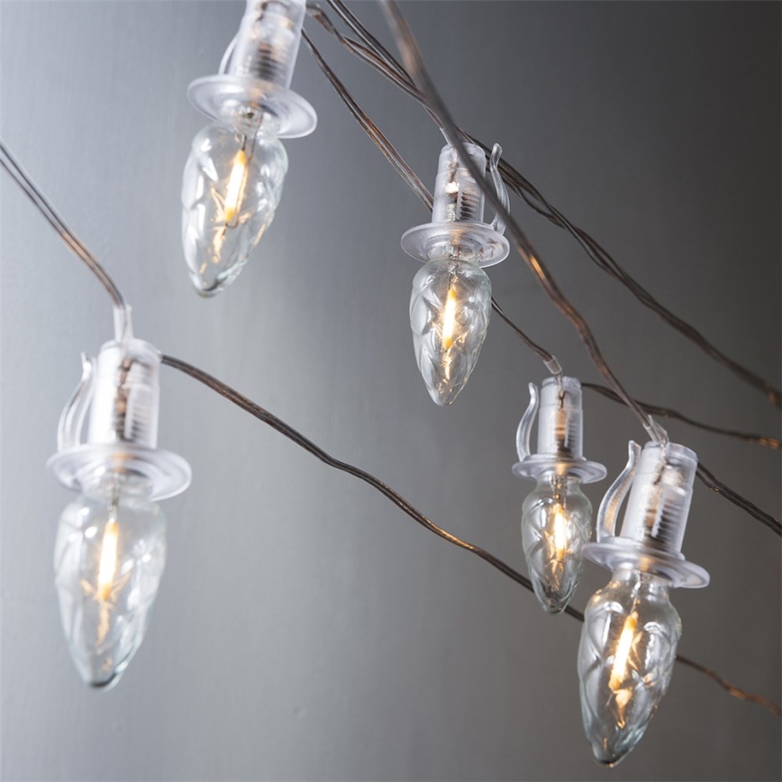 Pidennys LED ulkokäyttöön Jouluketju CONE FILAMENT 20xE10 14m läpinäkyvä/lämpimänvalkoinen IP44, Made in the EU