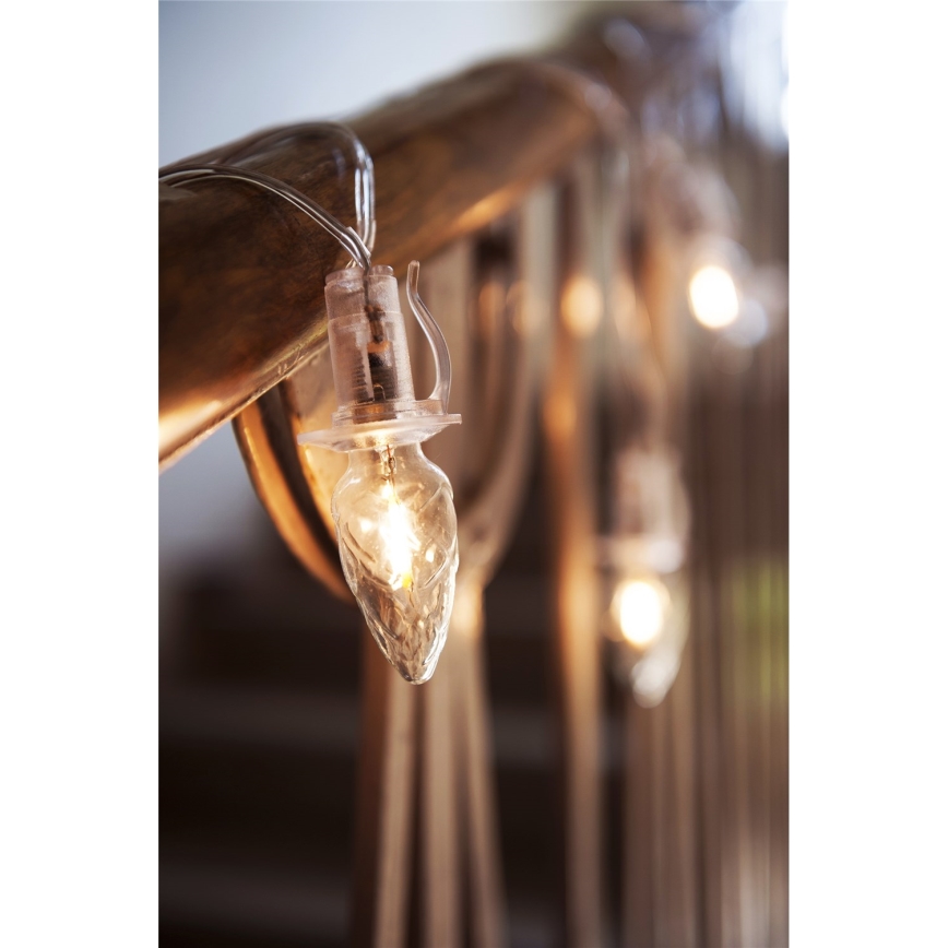 Pidennys LED ulkokäyttöön Jouluketju CONE FILAMENT 20xE10 14m läpinäkyvä/lämpimänvalkoinen IP44, Made in the EU