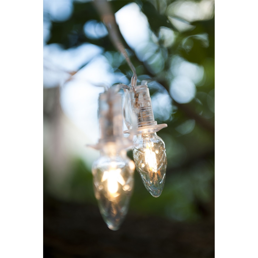 Pidennys LED ulkokäyttöön Jouluketju CONE FILAMENT 20xE10 14m läpinäkyvä/lämpimänvalkoinen IP44, Made in the EU