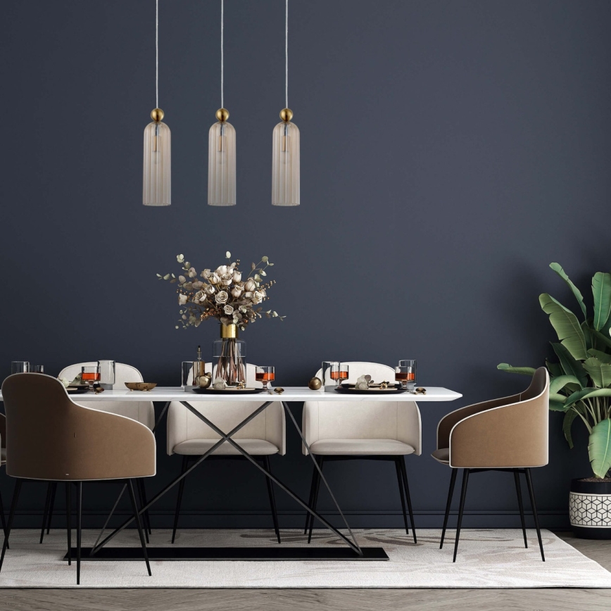 PIEGA-riippuvalaisin vaijerilla 3xE14/40W/230V messinki/savunbeige