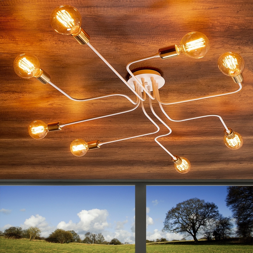 Pinnalle asennettava kattokruunu TRUVA 8xE27/40W/230V valkoinen/kulta