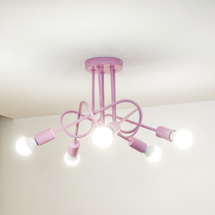 Pinnalle asennettava OXFORD-kattokruunu 5xE27/15W/230V vaaleanpunainen