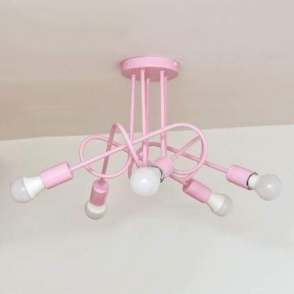 Pinnalle asennettava OXFORD-kattokruunu 5xE27/15W/230V vaaleanpunainen