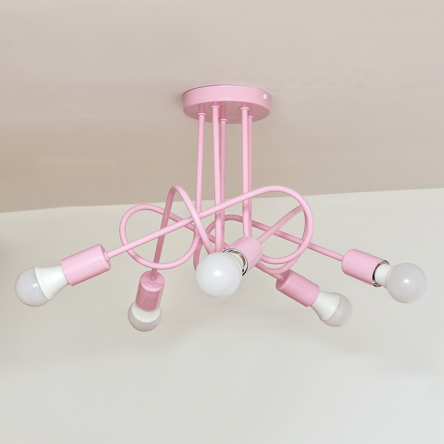 Pinnalle asennettava OXFORD-kattokruunu 5xE27/15W/230V vaaleanpunainen