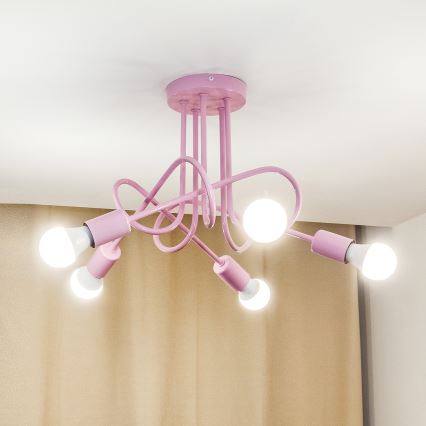 Pinnalle asennettava OXFORD-kattokruunu 5xE27/15W/230V vaaleanpunainen