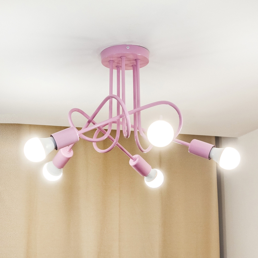 Pinnalle asennettava OXFORD-kattokruunu 5xE27/15W/230V vaaleanpunainen