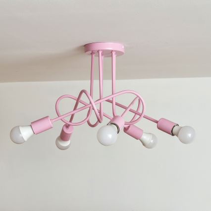 Pinnalle asennettava OXFORD-kattokruunu 5xE27/15W/230V vaaleanpunainen