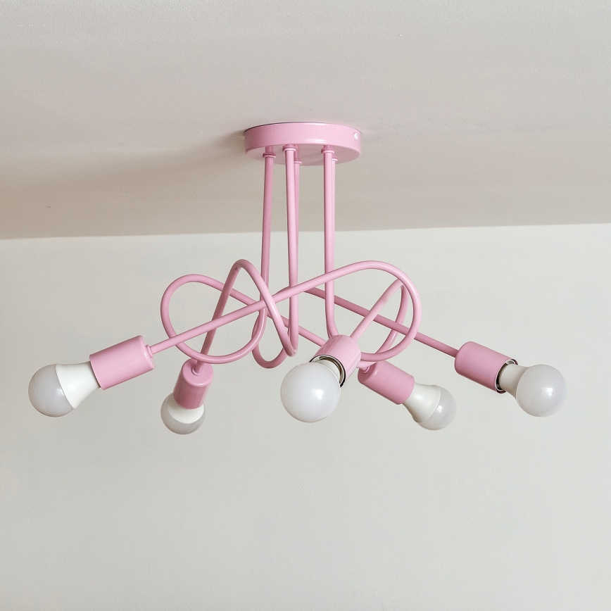 Pinnalle asennettava OXFORD-kattokruunu 5xE27/15W/230V vaaleanpunainen