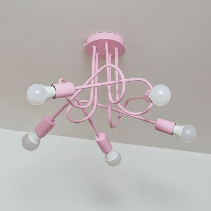 Pinnalle asennettava OXFORD-kattokruunu 5xE27/15W/230V vaaleanpunainen