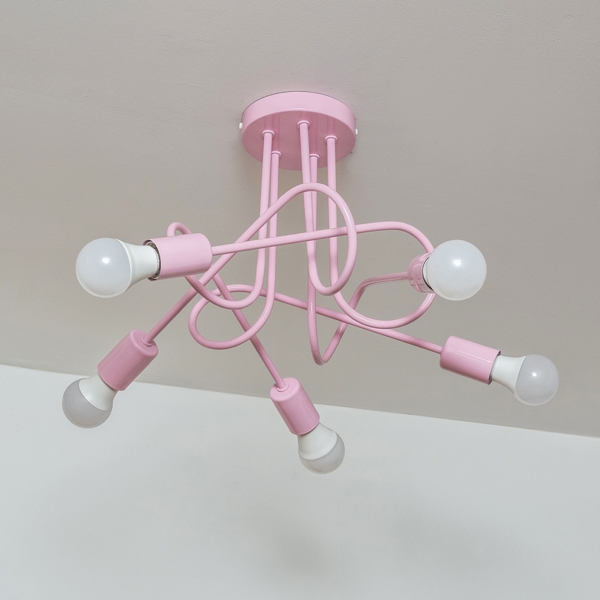 Pinnalle asennettava OXFORD-kattokruunu 5xE27/15W/230V vaaleanpunainen