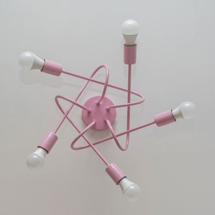 Pinnalle asennettava OXFORD-kattokruunu 5xE27/15W/230V vaaleanpunainen