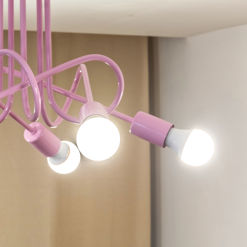 Pinnalle asennettava OXFORD-kattokruunu 5xE27/15W/230V vaaleanpunainen