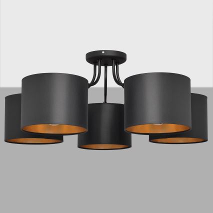 Pinta-asennettava kattokruunu ALBA 5xE27/15W/230V musta/kulta