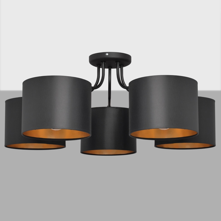 Pinta-asennettava kattokruunu ALBA 5xE27/15W/230V musta/kulta