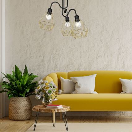 Pinta-asennettava kattokruunu BERGEN 3xE27/60W/230V musta/kulta