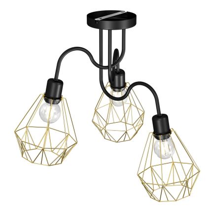 Pinta-asennettava kattokruunu BERGEN 3xE27/60W/230V musta/kulta