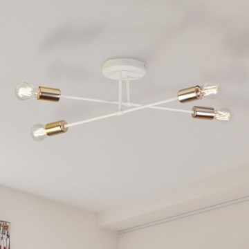 Pinta-asennettava kattokruunu CAMBRIDGE 4xE27/15W/230V messinki/valkoinen