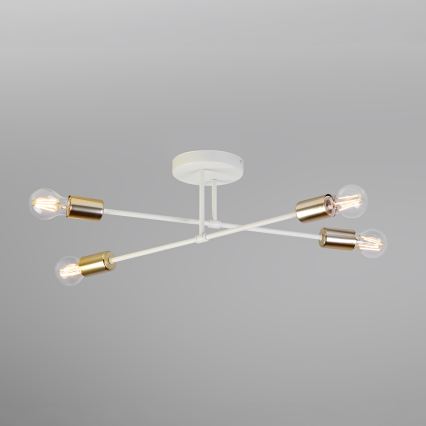 Pinta-asennettava kattokruunu CAMBRIDGE 4xE27/15W/230V messinki/valkoinen