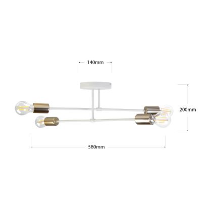 Pinta-asennettava kattokruunu CAMBRIDGE 4xE27/15W/230V messinki/valkoinen