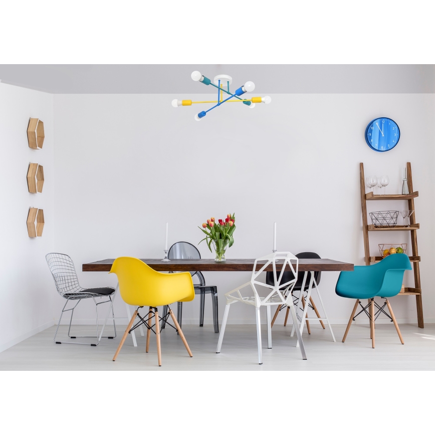 Pinta-asennettava kattokruunu CAMBRIDGE 6xE27/20W/230V sininen/keltainen