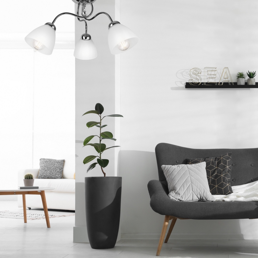 Pinta-asennettava kattokruunu MIRANDA 3xE27/60W/230V kiiltävä kromi