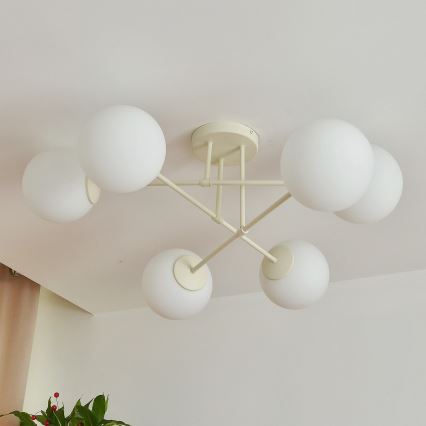 Pinta-asennettava kattokruunu MOON 6xE27/15W/230V kermanvärinen