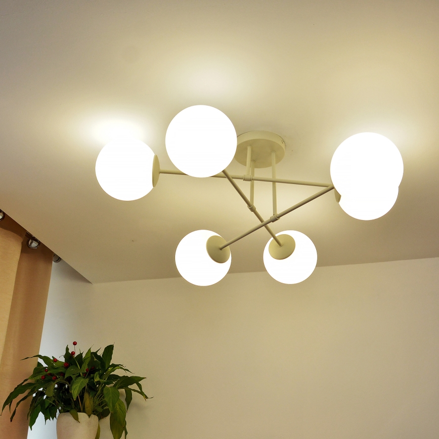 Pinta-asennettava kattokruunu MOON 6xE27/15W/230V kermanvärinen