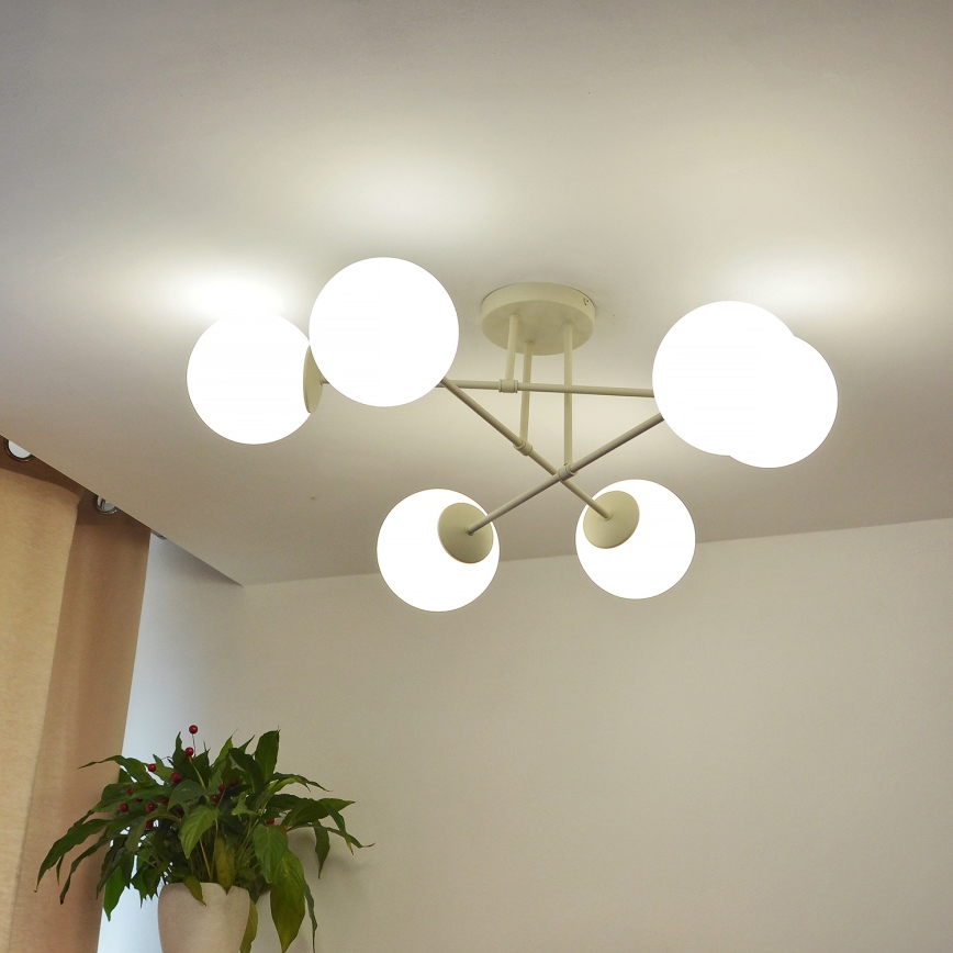 Pinta-asennettava kattokruunu MOON 6xE27/15W/230V kermanvärinen