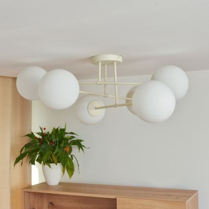 Pinta-asennettava kattokruunu MOON 6xE27/15W/230V kermanvärinen