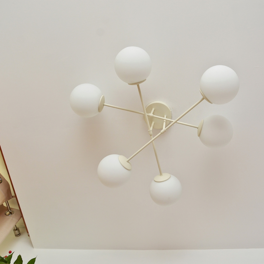 Pinta-asennettava kattokruunu MOON 6xE27/15W/230V kermanvärinen