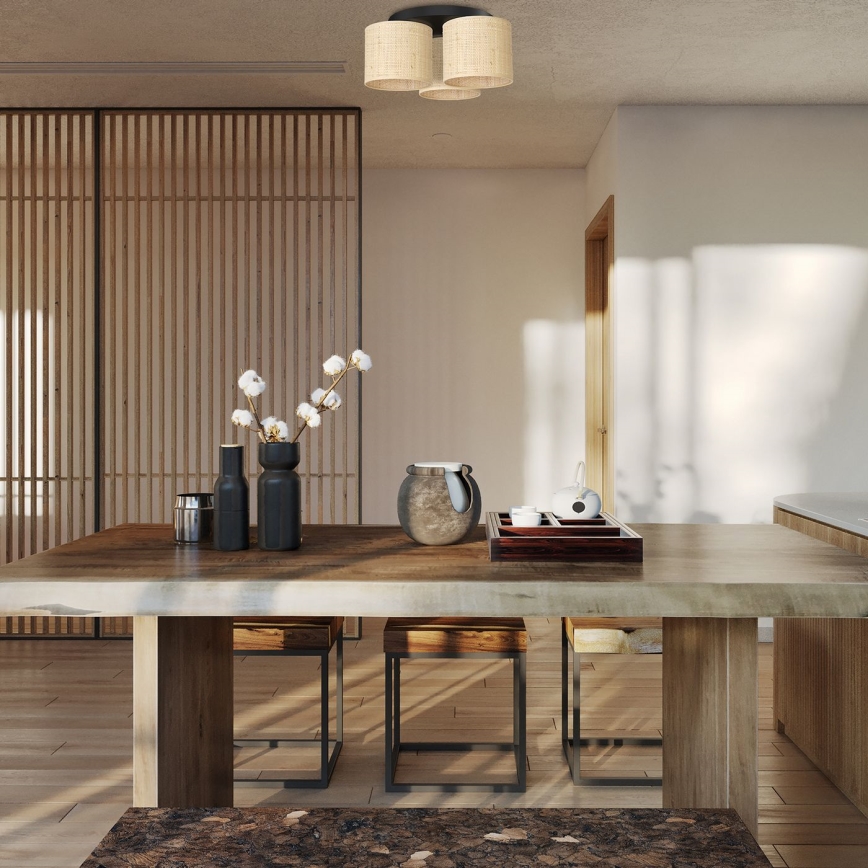 Pinta-asennettava kattokruunu RATTAN 3xE27/60W/230V rottinki