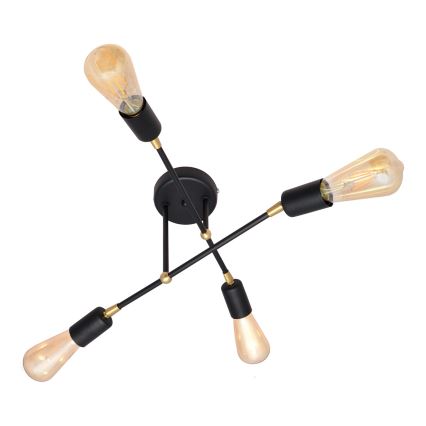 Pinta-asennettava kattokruunu ROSETTE 4xE27 / 15W / 230V musta / kultainen