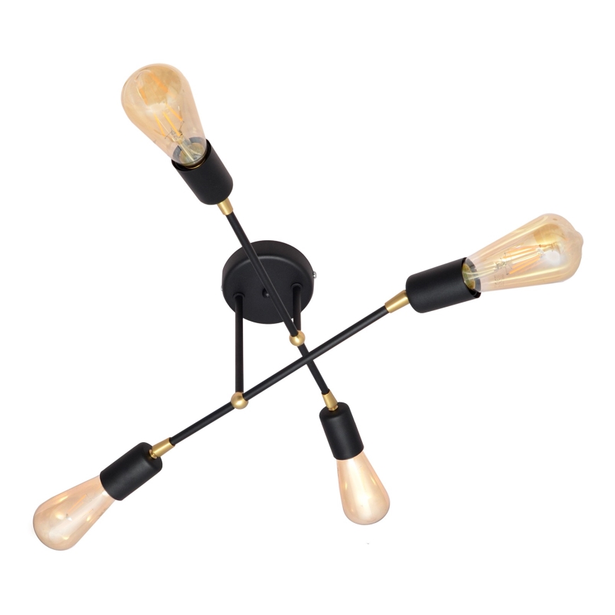 Pinta-asennettava kattokruunu ROSETTE 4xE27 / 15W / 230V musta / kultainen