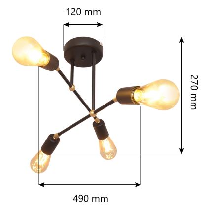 Pinta-asennettava kattokruunu ROSETTE 4xE27 / 15W / 230V musta / kultainen
