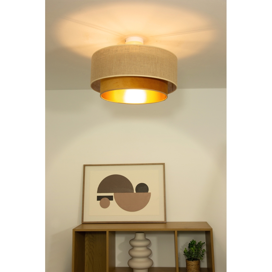 Pinta-asennettava kattokruunu SARTA 1xE27/60W/230V Ø 45 cm kupari/juutti