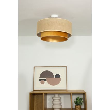Pinta-asennettava kattokruunu SARTA 1xE27/60W/230V Ø 45 cm kupari/juutti