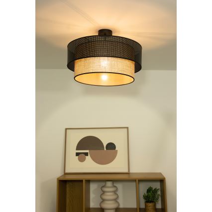 Pinta-asennettava kattovalaisin BORHO 1xE27/60W/230V halkaisija 40 cm musta/juutti