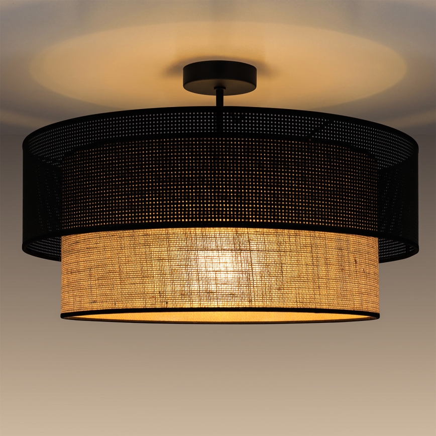 Pinta-asennettava kattovalaisin BORHO 1xE27/60W/230V halkaisija 40 cm musta/juutti