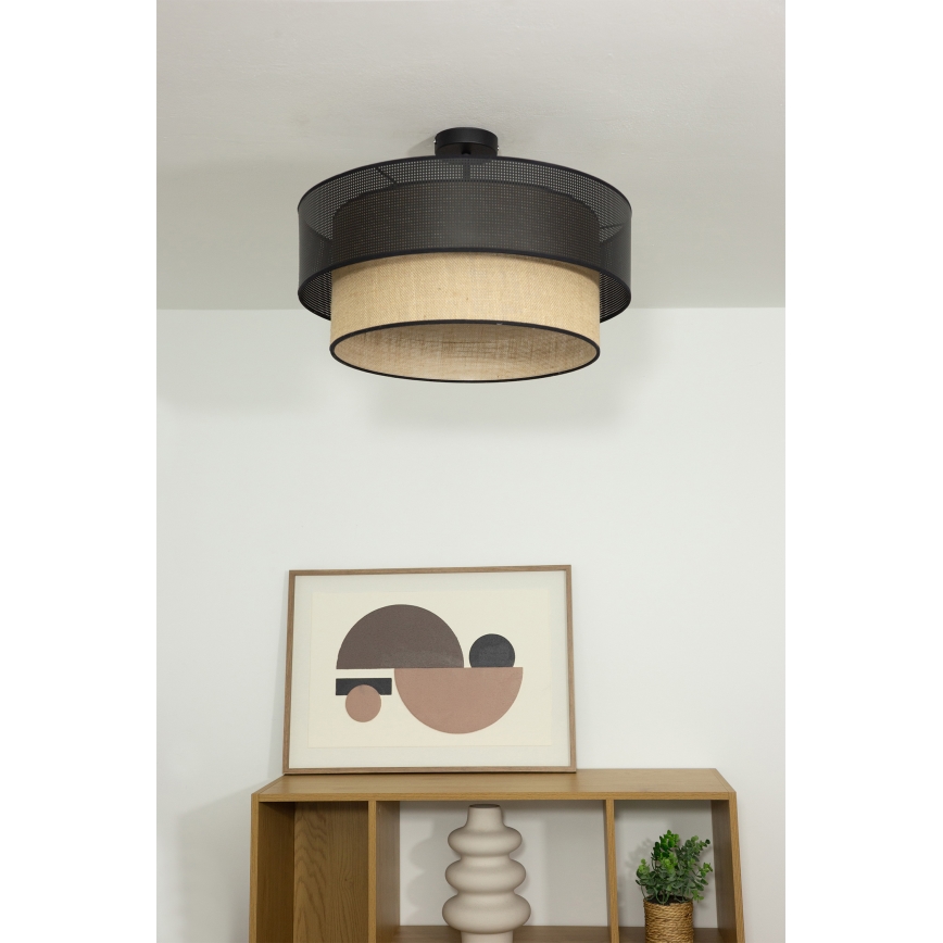 Pinta-asennettava kattovalaisin BORHO 1xE27/60W/230V halkaisija 40 cm musta/juutti