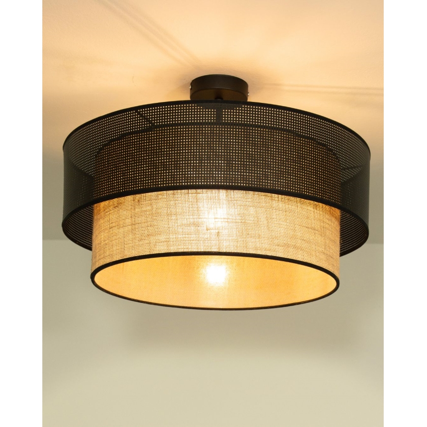 Pinta-asennettava kattovalaisin BORHO 1xE27/60W/230V halkaisija 40 cm musta/juutti