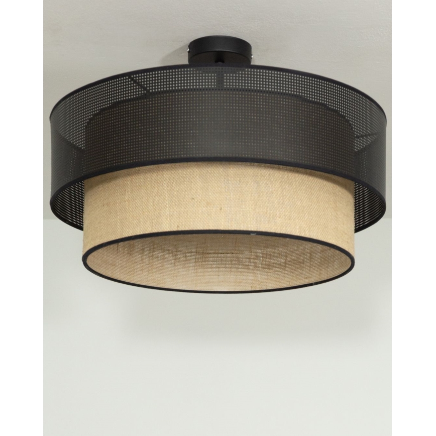 Pinta-asennettava kattovalaisin BORHO 1xE27/60W/230V halkaisija 40 cm musta/juutti