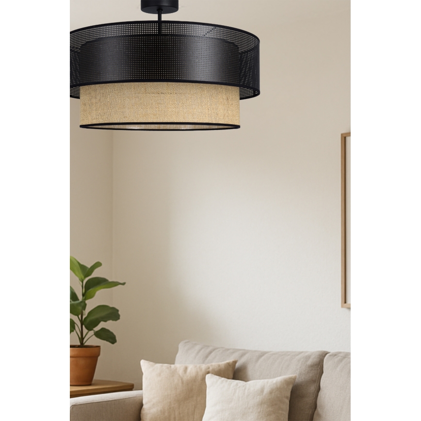 Pinta-asennettava kattovalaisin BORHO 1xE27/60W/230V, halkaisija 50 cm, musta/juutti