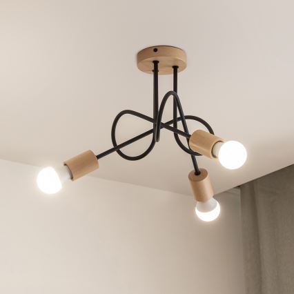 Pinta-asennettava kattovalaisin OXFORD 3xE27/15W/230V mänty/musta