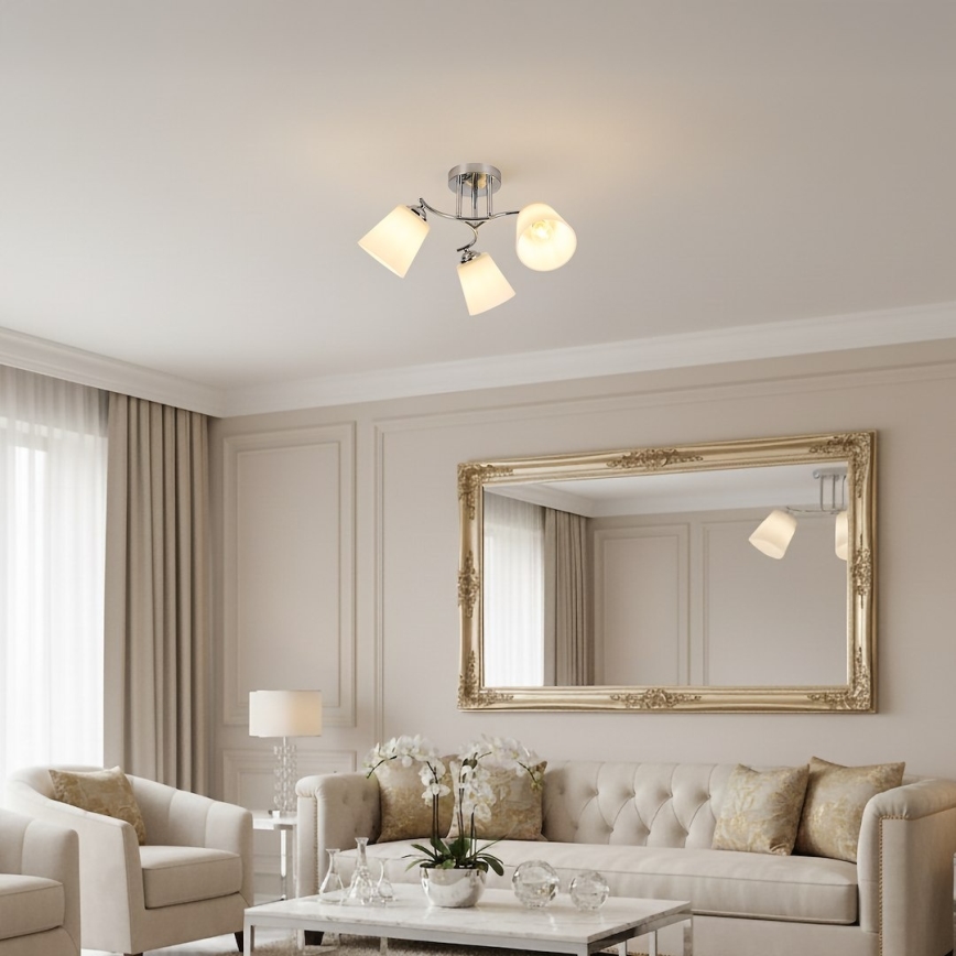 Pinta-asennettava kattovalaisin PAFOS 3xE27/15W/230V kiiltävä kromi