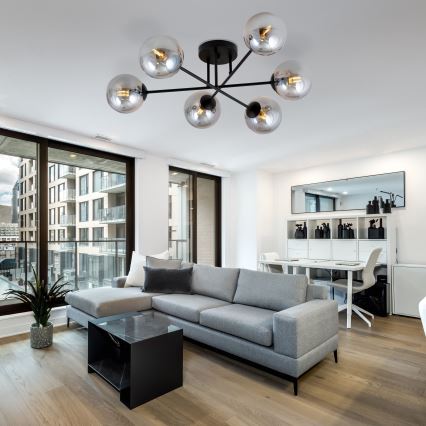 Pinta-asennettava kattovalaisin ROMA 6xE14/10W/230V, musta/savunvärinen